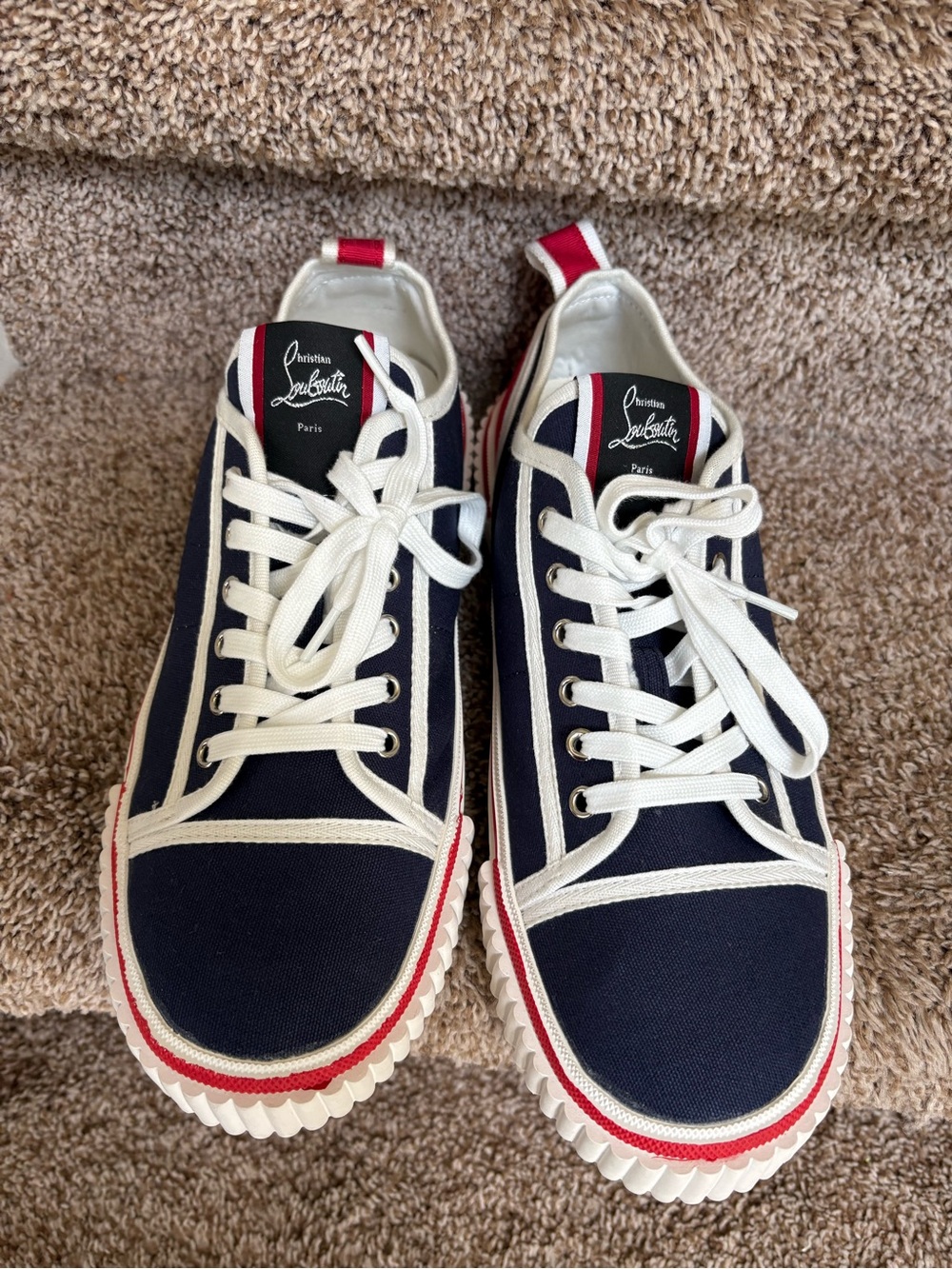 Christian Louboutin Gaby Men’s Navy and Red Canvas Lace up Sneakers - Picture 3 of 14